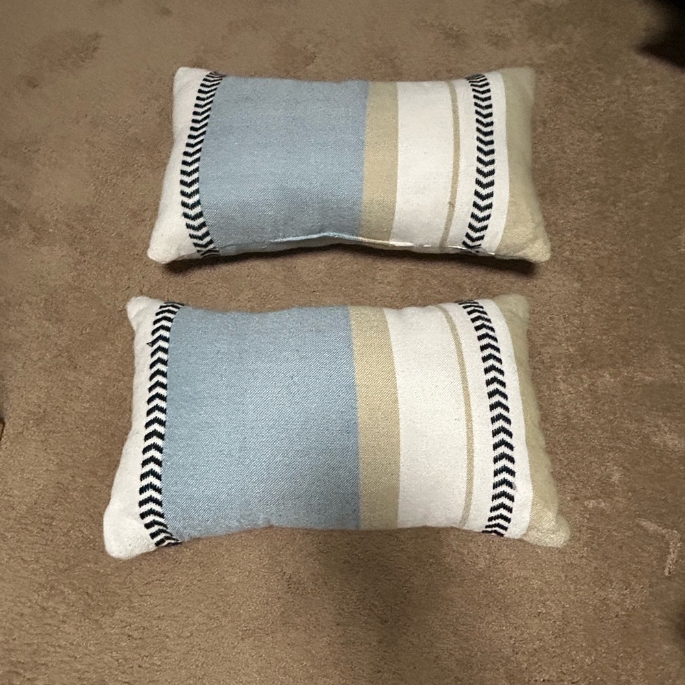 West Elm Blue and Cream Lumbar Pillows